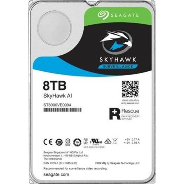 Seagate - ST8000VE000 Skyhawk AI ST8000VE00 8 TB hårddisk - 3,5 intern - SATA (SATA/600) - Nätverks-videobandspelare stöder videoövervakning systemenhet - 7200 rpm - 256 MB buffert-