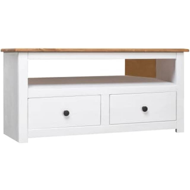 vidaXL Solid Pine Wood Corner TV Cabinet with 2 Drawers Grey TV Unit Stand