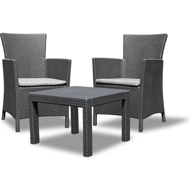 Allibert Rosario 219992 Balcony Lounge Set 2x Chairs and 1x Table Rattan-Effect Plastic Graphite