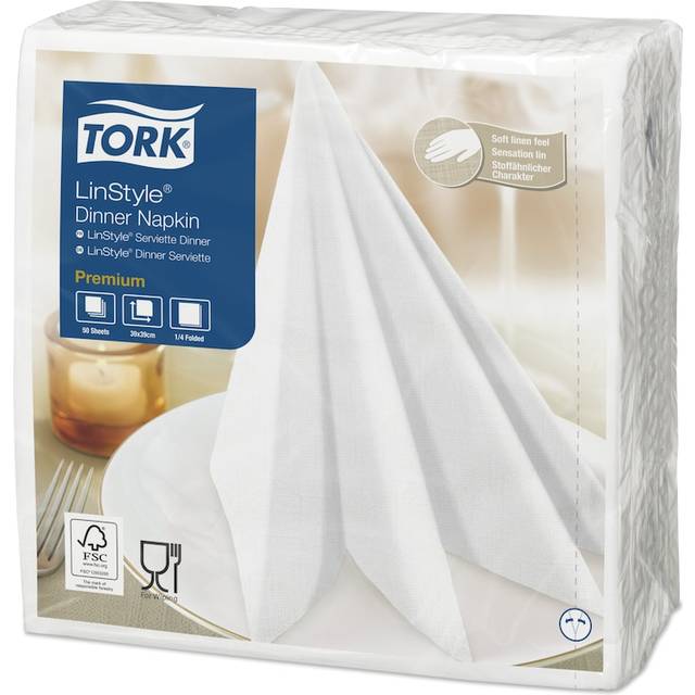 Tork LinStyle Dinner Napkins 4 Fold White (50 Pack)
