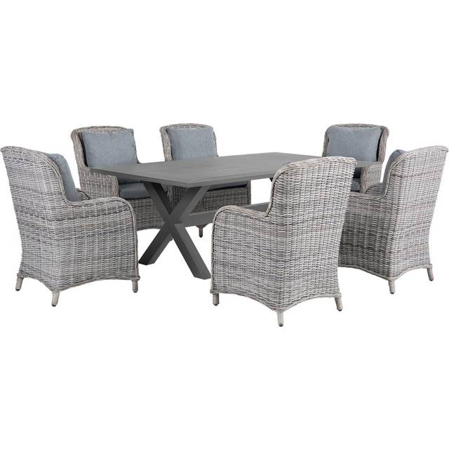 Beliani Garden Dining Set 6 Seater Cascais With Cushions Pe Rattan Grey, Grey