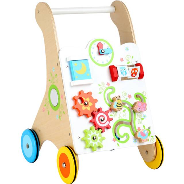 Small Foot 10745 Training Walker Made of Sturdy Wood, Multifunctional Motor Skills Toy on The Front, Rubberized Wheels Ensure Safe and Quiet Running