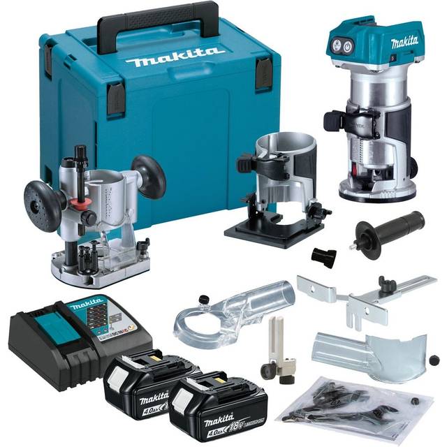 Makita DRT50RMJX2 18v Cordless Brushless Laminate Router Trimmer + Plunge Base +