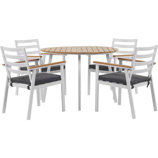 Beliani Garden Dining Set 4 Seater Cavoli With Cushions Metal Grey, White