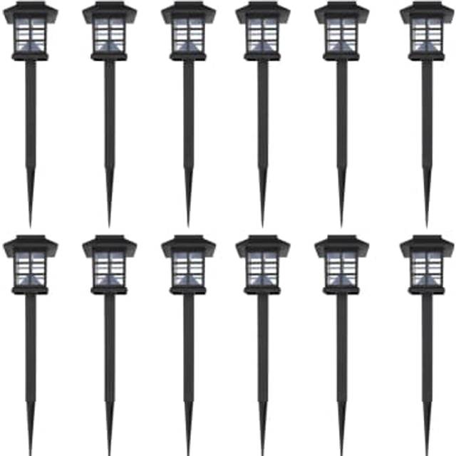 vidaXL Outdoor Solar Lamp LED Light 12 pcs Spike 8.6 x 8.6 x 38 cm - Black