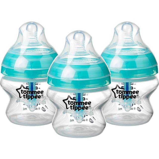 Tommee Tippee Advanced Anti-Colic Baby Bottles, Breast-Like Teat and Heat Sensing Technology, 150ml, Pack of 3, Clear