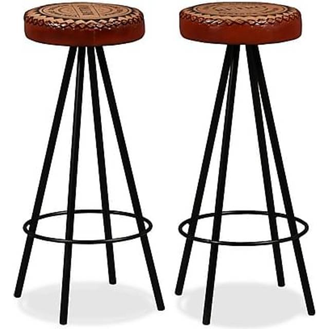 vidaXL Bar Stools 2 pcs Real Leather - Brown