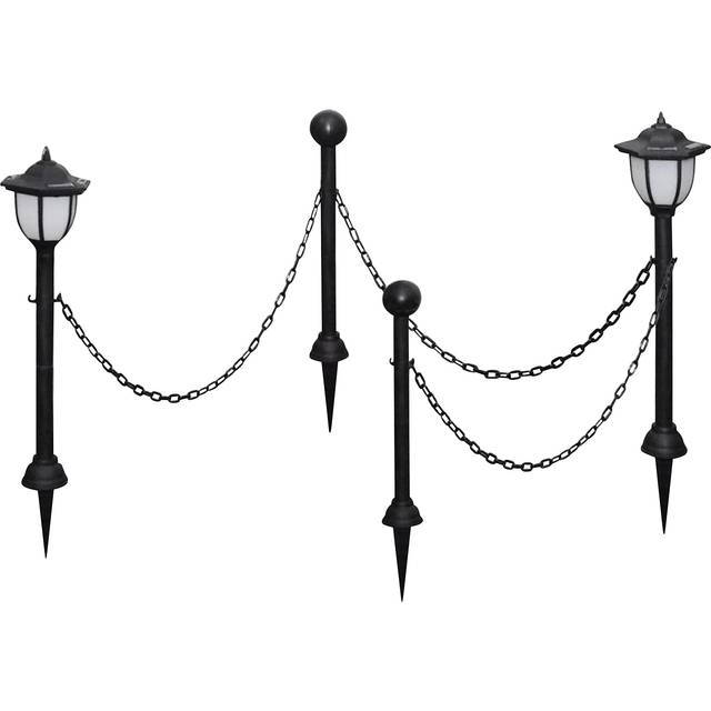 vidaXL Chain Fence with Solar Lights Two LED Lamps Two Poles - Grey