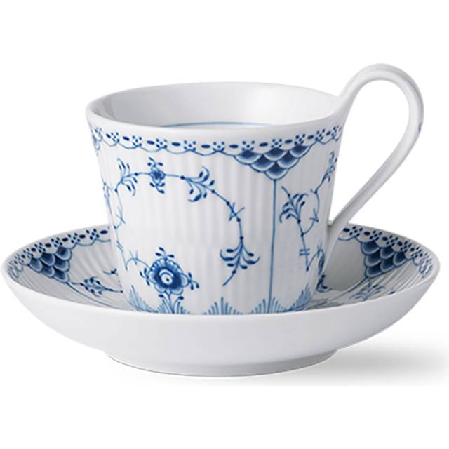 Royal Copenhagen Blue Fluted HL Cup and Saucer 24cl - 25cl Koppar Med Fat Från Magasin - Hvid (25cl)