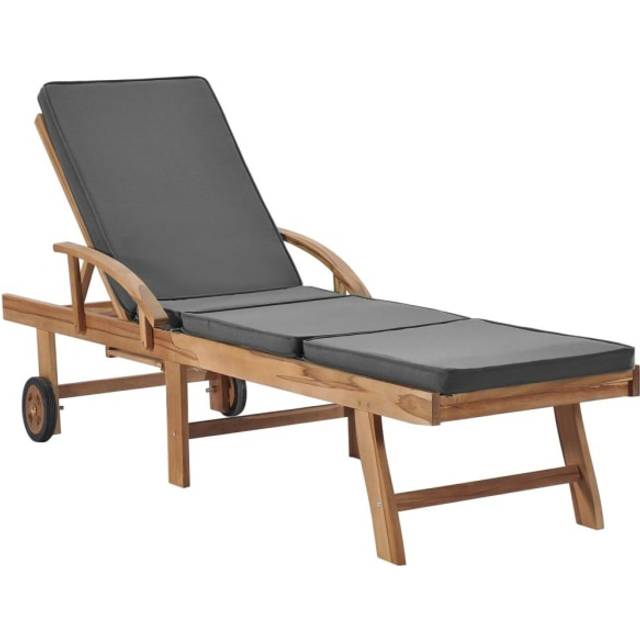 Solsäng med dyna massiv teak röd
