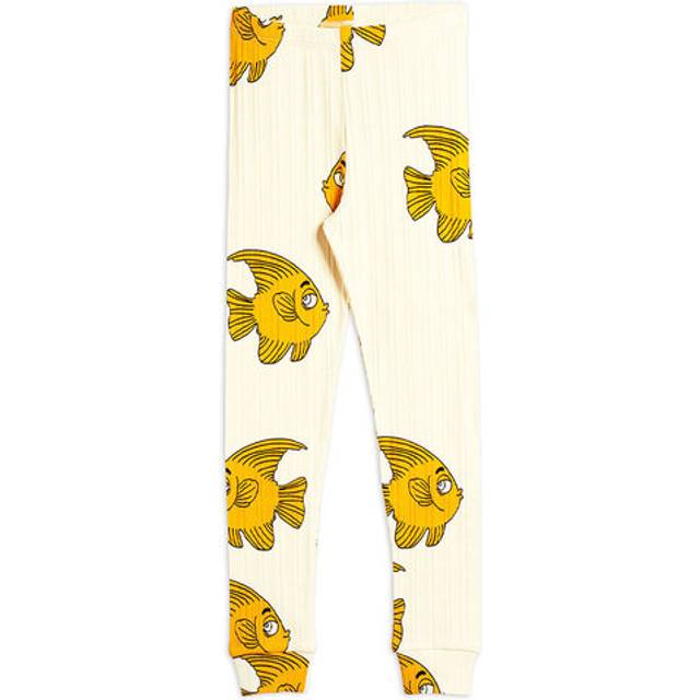 Mini Rodini Childrens Unisex Kids Cotton Fish Print Leggings - White - Size 0-3M