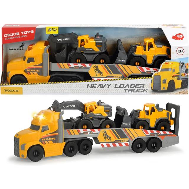 203729012 Volvo Lkw Heavy Mack, Large Truck with 2 Vehicles, Excavator & Wheel Loader, Trailer for Decoupling, Light & Sound, Includes Batteries, 70