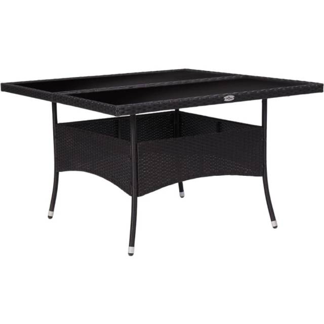 Outdoor Dining Table Black Poly Rattan and Solid Acacia Wood Vidaxl