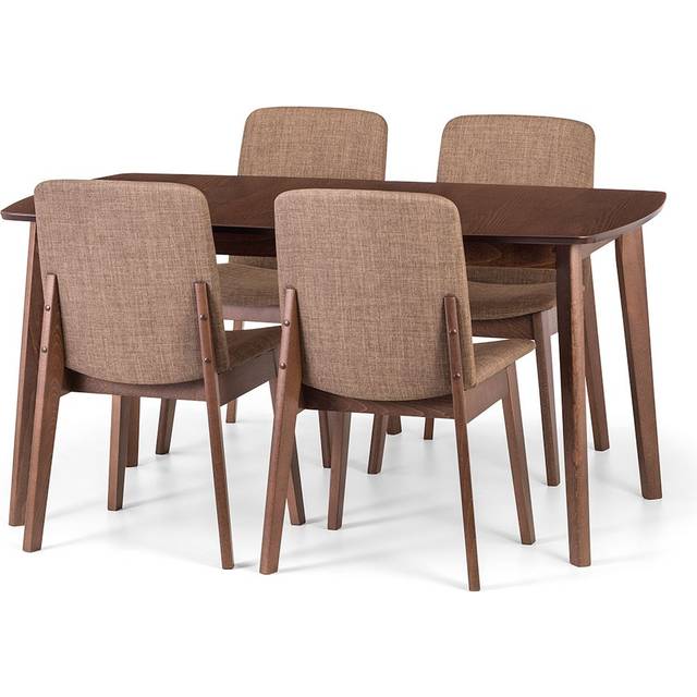 Kensington 4-6 Seater Rectangular Extendable Dining Table with 4 Chairs, Beech Wood - Walnut