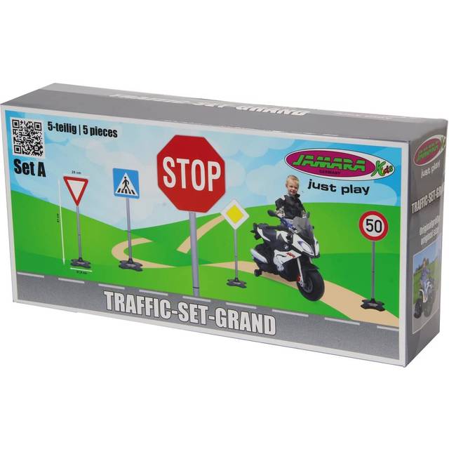 JAMARA 460257 – Traffic-Set-Grand A-med 5 olika trafikskyltar, montering med ihopdragbara element, robust/lätt plast