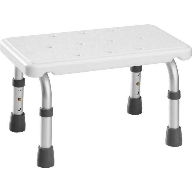 Shower stool bench bath step adjustable height lightweight aluminium white new