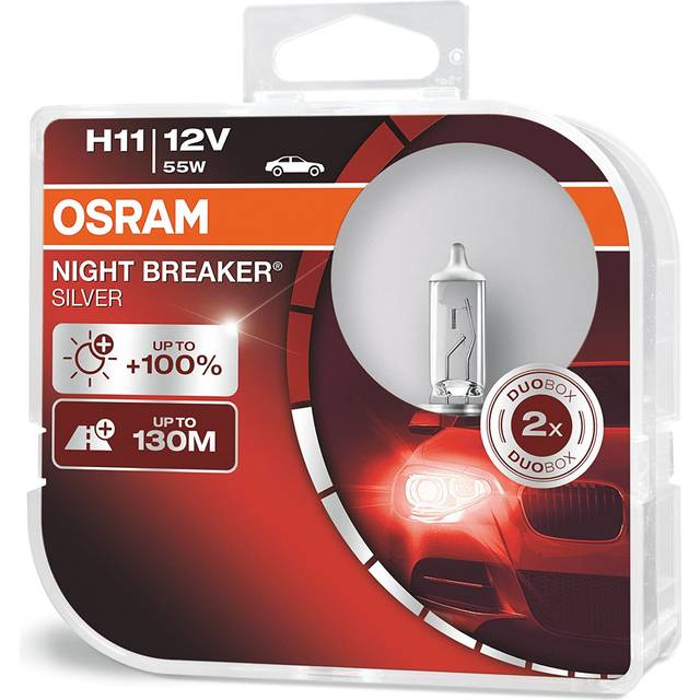 OSRAM NIGHT BREAKER SILVER, H11, Halogenstrålkastarlampa, 64211NBS-HCB, 12V, 3200K, Hårdskalbox (2 Pieces)