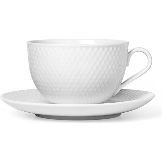 Lyngby Porcelæn Rhombe teacup with saucer white