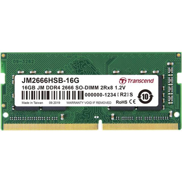 Transcend JetRAM Internminne Laptop Modul DDR4 16 GB 1 x 16 GB Non-ECC 2666 MHz 260-polig SO-DIMM CL19 JM2666HSB-16G