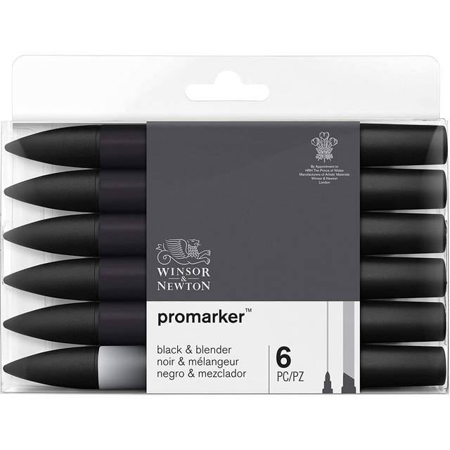 Winsor & Newton ProMarker Set of 5 Black and 1 Blender - Assorted