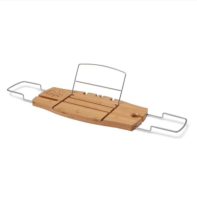 Umbra Aquala Bathtub Caddy Bamboo Extendable and Adjustable Tray Holder, Natural Finish