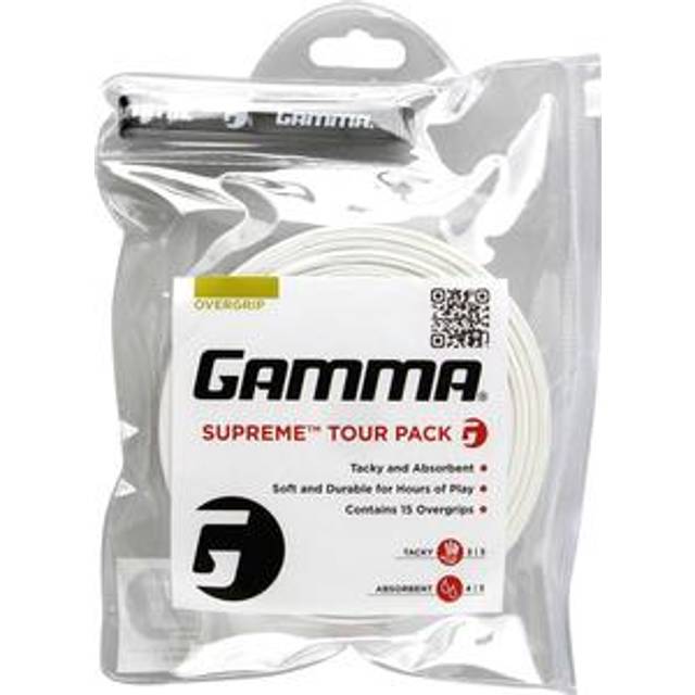 GAMMA Sports Supreme Overgrip for Tennis  Pickleball  Squash  Badminton  and Racquetball Racquets  15-Pack  White