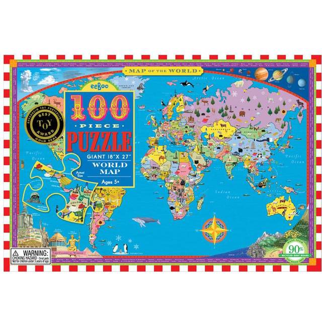 eeBoo World Map 100 Piece Puzzle