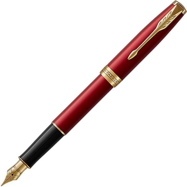 Parker Sonnet Red Lacquer Gold Tip Fountain Pen, none