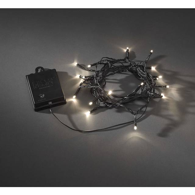 LED Fairy Switch, Light Sensor, 6h and 9h Timer, Battery Operated, Outdoor (IP44), Black Box, 0 W, Warm White on Transparent Cable