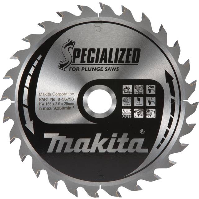 Makita SPECIALIZED Circular Plunge Saw Blade for Wood Cutting 165mm 28T 20mm