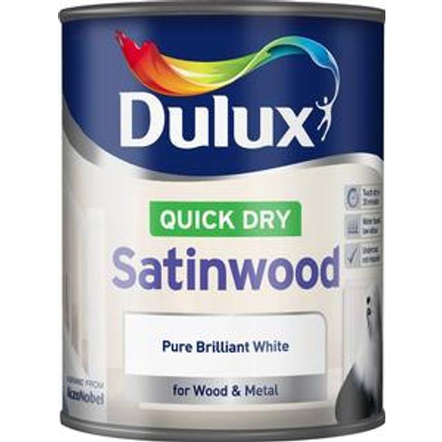 Dulux Quick Dry Satinwood Paint - Brilliant White, 750ml, White