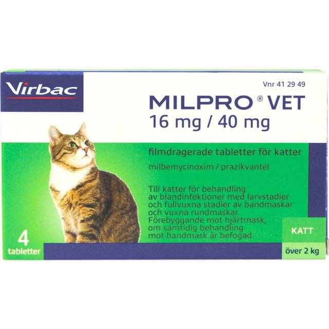 Virbac Milpro vet tabletter för katter (>2 kg), 4 tabletter, filmdragerade