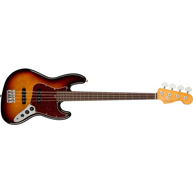 Fender American Professional II Jazz Bass Fretless 4-String Guitar (Rosewood FB, 3-Color Sunburst) in Brown