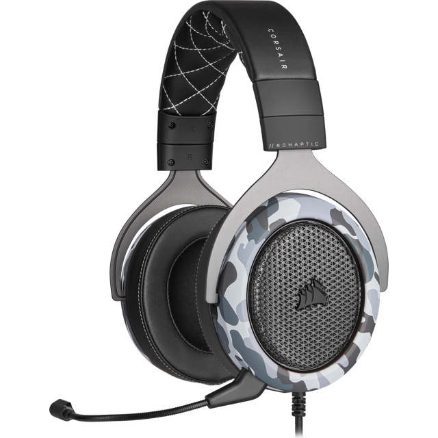 Corsair HS60 HAPTIC stereo spelheadset med låg haptisk bas (Taction Technology, vadderade hörlurar med minnesskum och avtagbar mikrofon) Camo