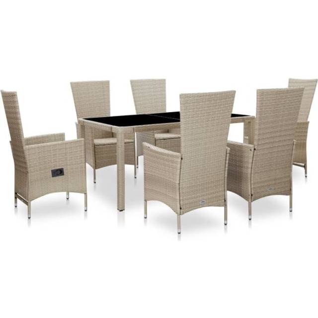 Matgrupp för trädgården med dynor 7 delar konstrotting beige
