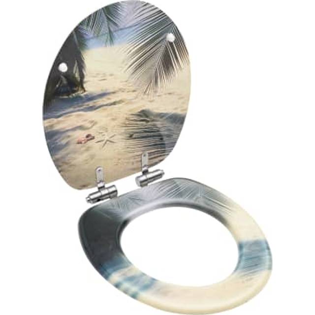 vidaXL WC Toilet Seat with Soft Close Lid MDF Beach Design - Multicolour