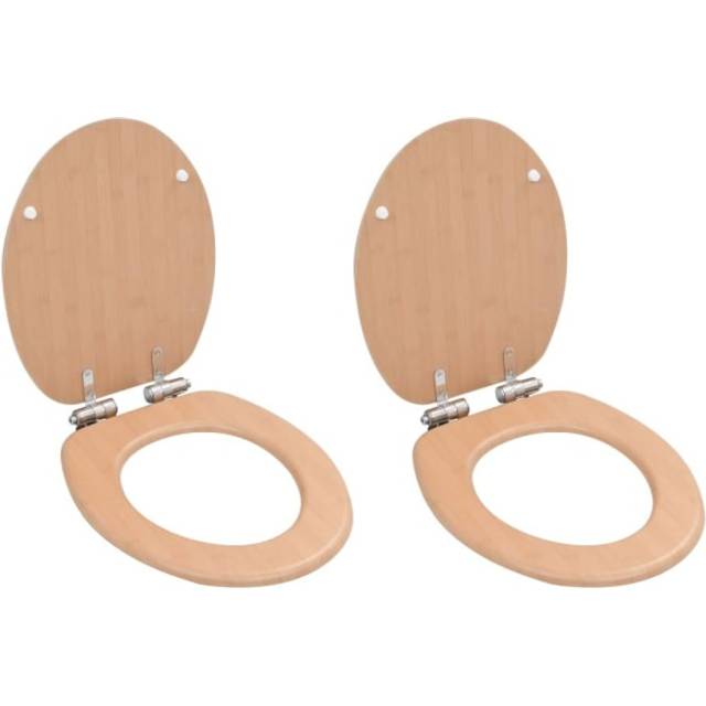 vidaXL WC Toilet Seats 2 pcs with Soft Close Lids MDF Bamboo Design - Brown