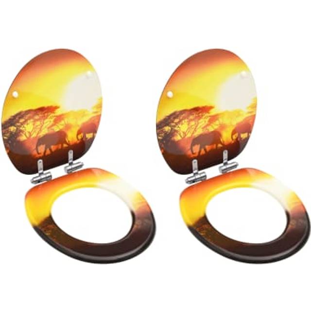 vidaXL WC Toilet Seats with Soft Close Lid 2 pcs MDF Savanne Design - Multicolour