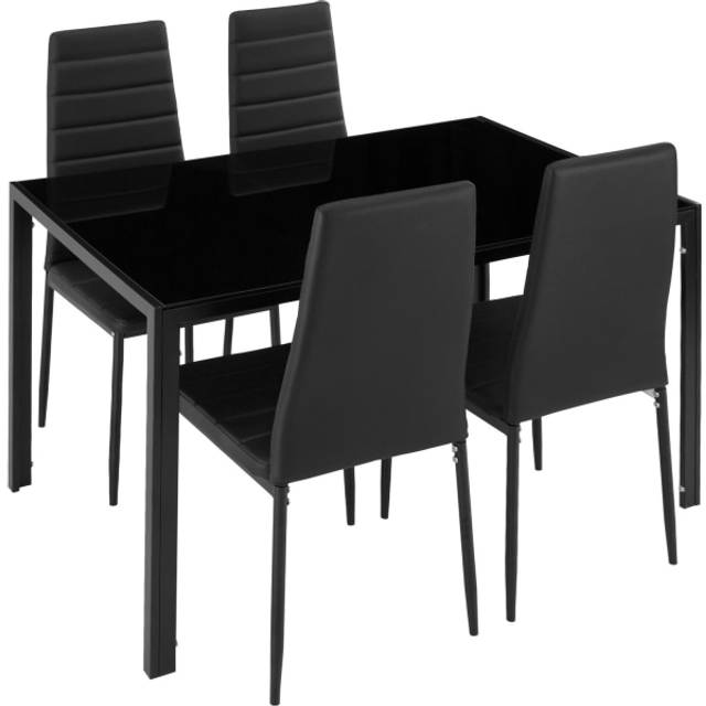 SHEIN Redd Royal Black Wood Dining Room Table And Chairs Set Of 4 For Small Space, 5 Pieces Compact Square Kitchen Table With 4 Seater Chairs Space Saving (