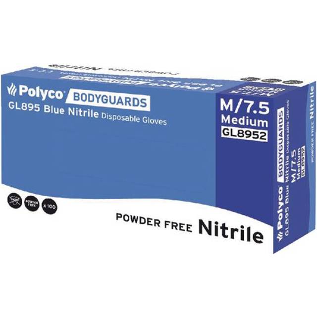 Bodyguards GL895 Powder Free Blue Nitrile Disposable Gloves - Box of 100 (Medium)