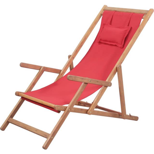 Hopfällbar strandstol tyg och träram röd