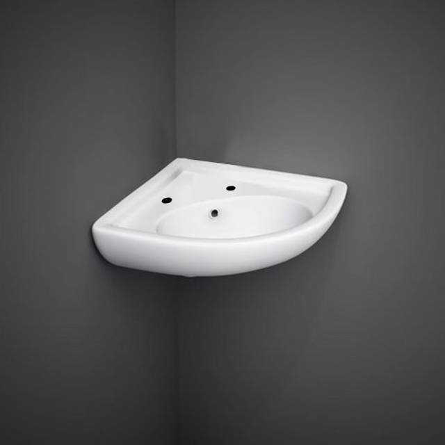 RAK Ceramics Compact Corner Basin with 2 Tap Holes | White | 440mm x 195mm x 360mm