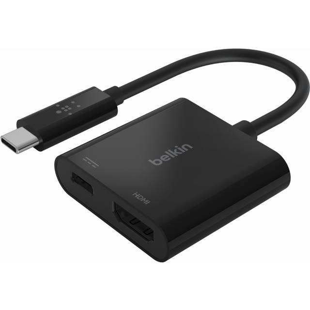 Belkins USB-C till HDMI Adapter + laddning (har stöd för 4K UHD-video, 60 W genomströmmande effekt för anslutna enheter) MacBook Pro HDMI-adapter, AVC002btBK