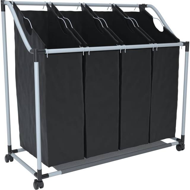 vidaXL Laundry sorter with 4 bags black grey - Black