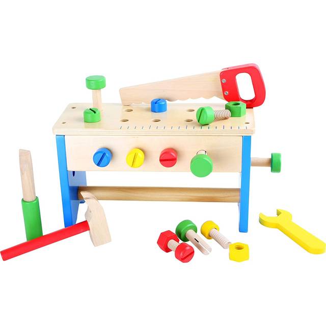 small foot 10052 Tool box and workbench 2 in 1 made of colorful wood, promotes motor skills, from 3 years