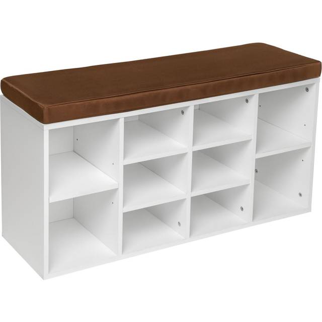 Shoe Rack - storage cabinet for 10 pairs of shoes, bench with seat cushion, 103.5 x 48 x 30 cm - black/white