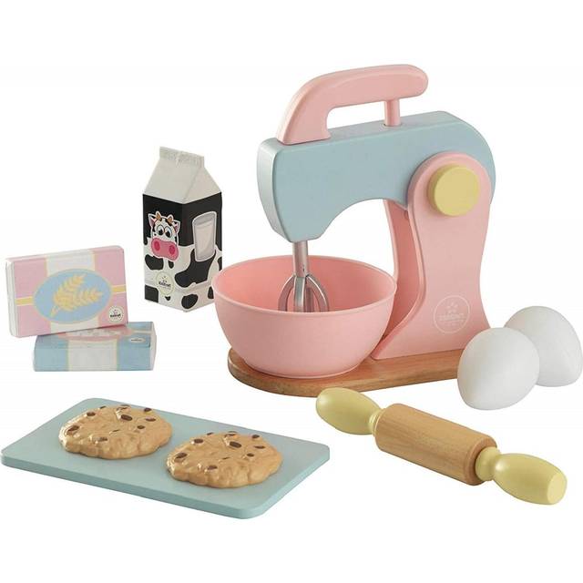 Pastel Baking Set with Toy Mixer and Play Food, Accessory for Kids' Kitchen, Wooden Toy Kitchen Appliance Set for Kids, Play Kitchen Accessories, Kids
