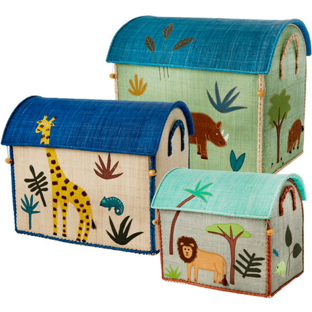 Rice - Large Set of 3 Toy Baskets - Blue  Jungle Theme
