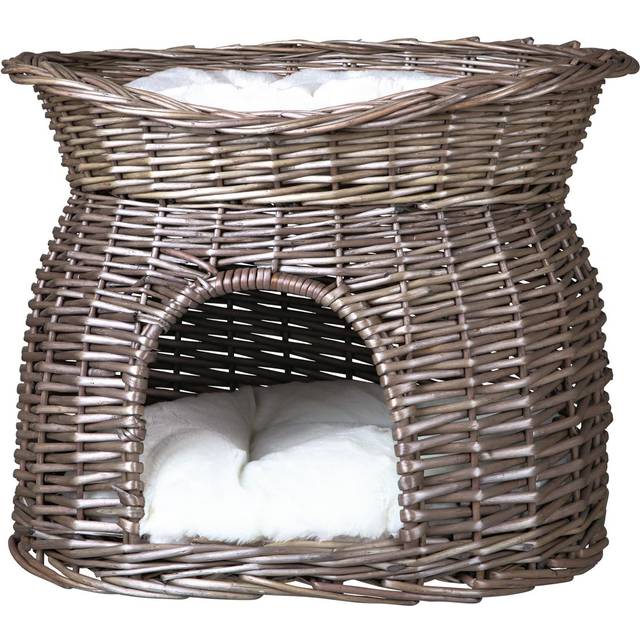 Trixie Wicker Cat Cave With Bed On Top And Cushions, 54 x 43 x 37 Cm, Grey - -  trixie wicker basket sun roof pillow grey cats new mit und item 2873
