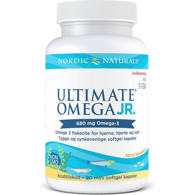Nordic Naturals  Ultimate Omega Junior  Ages 6+  Strawberry  90 Mini Soft Gels (340 mg per Soft Gel)